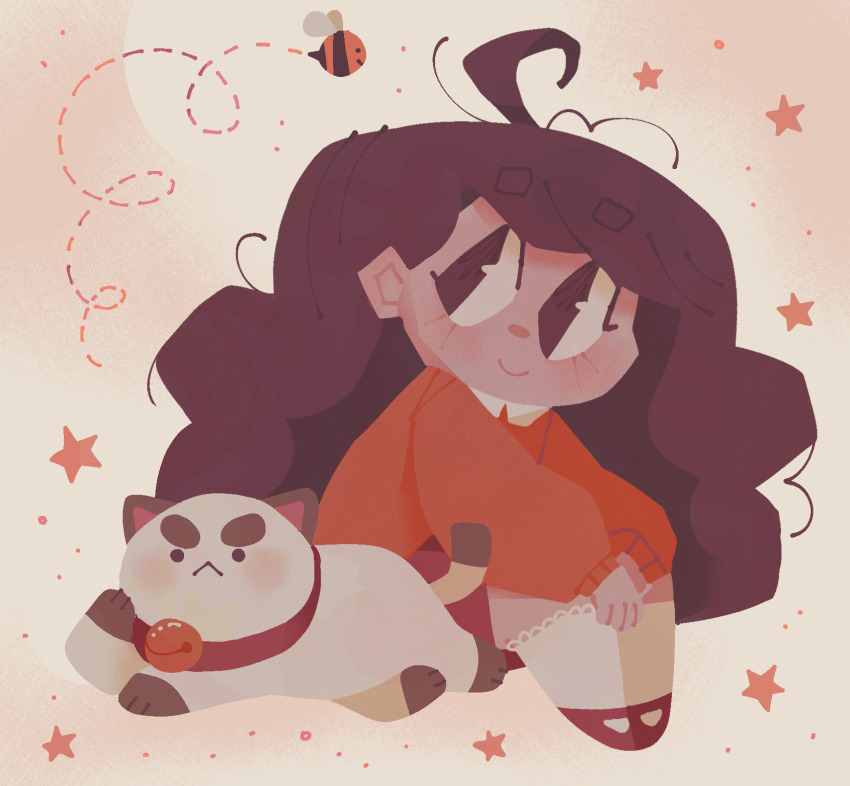 1girl, ahoge, animal, astroeden, bee, bee_(bee_and_puppycat), bee_and_puppycat, bell