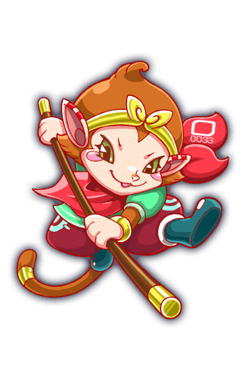 1boy, animal, animal_ears, baggy_pants, blue_footwear, blush_stickers, bo_staff, bracelet, brown_fur, brown_tail, cel_shading, circlet, crash_fever, earrings, eyes_over_blush, full_body, game_cg, goku_(crash_fever), gold_bracelet, gold_circlet, green_sleeves, holding, holding_staff, jewelry, journey_to_the_west, looking_at_viewer, male_focus, monkey, monkey_ears, monkey_tail, no_humans, nose, number_print, numbered, official_art, outline, pants, pointy_ears, puffy_sleeves, red_outline, red_pants, red_scarf, ruyi_jingu_bang, saturated, scarf, shirt, simple_background, sleeve_cuffs, solo, square, square_print, staff, striped_clothes, striped_shirt, sun_wukong, tachi-e, tail, tail_ornament, tail_ring, transparent_background, v-shaped_eyebrows