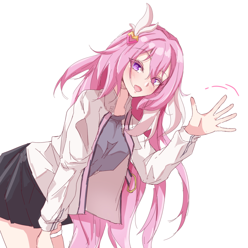 1girl, absurdres, black_skirt, breasts, elysia_(herrscher_of_human:_ego)_(honkai_impact), elysia_(honkai_impact), elysia_(impression:_ego)_(honkai_impact), grey_shirt