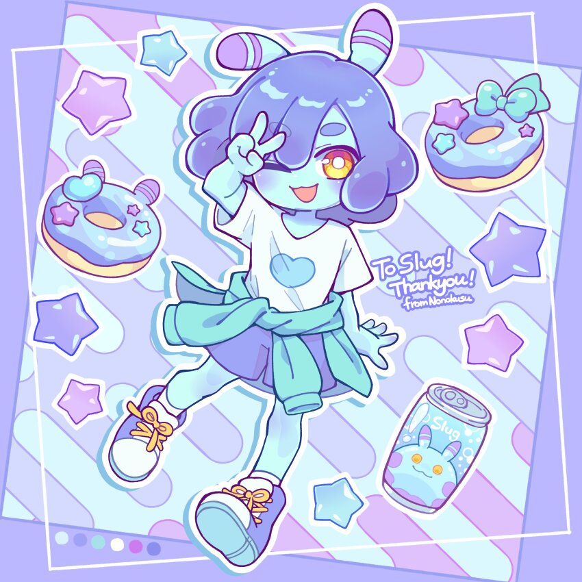 1boy, :3, :d, absurdres, androgynous, antennae, aqua_jacket, arm_at_side