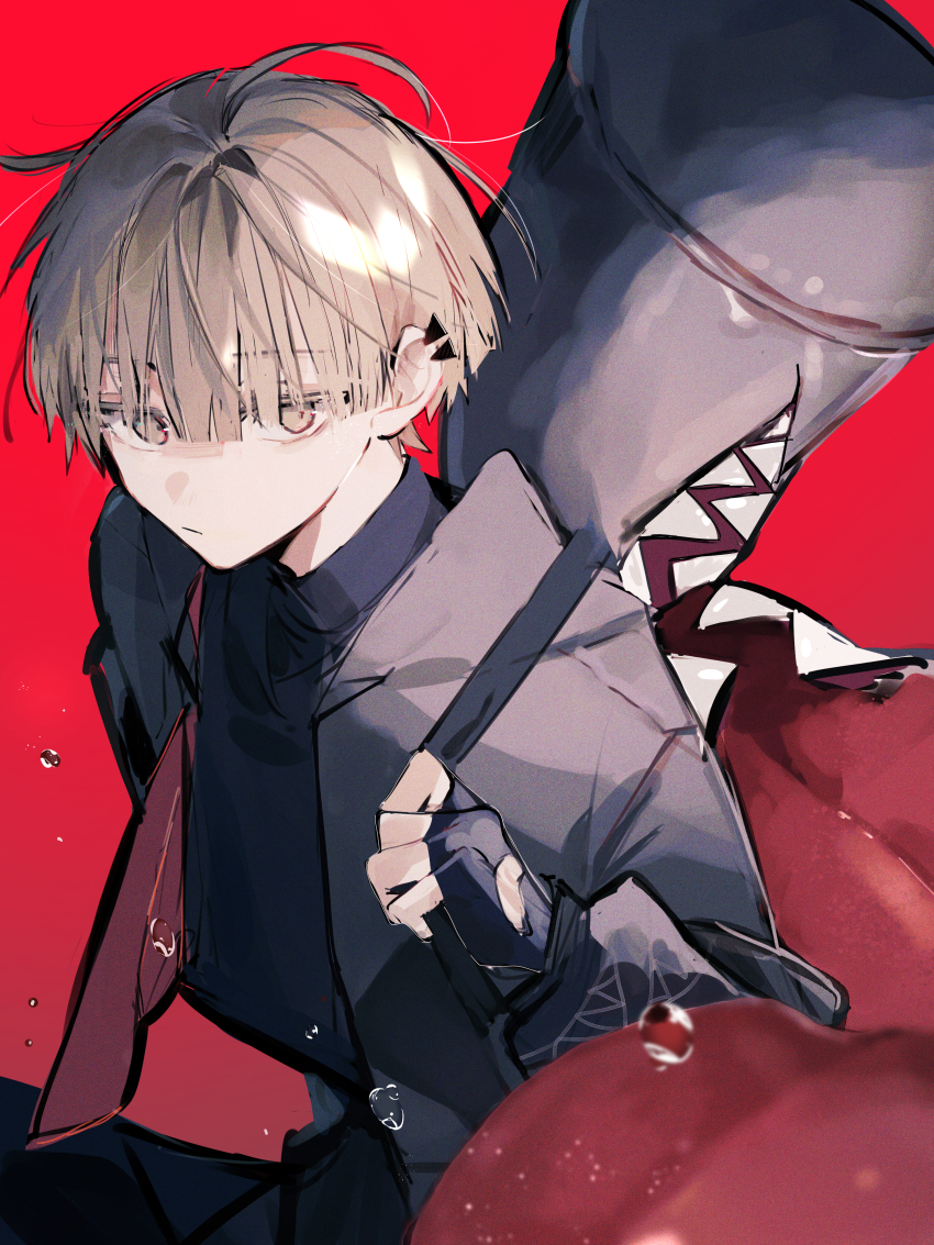 1boy, absurdres, backpack, bag, black_gloves, black_jacket, black_pants, black_shirt