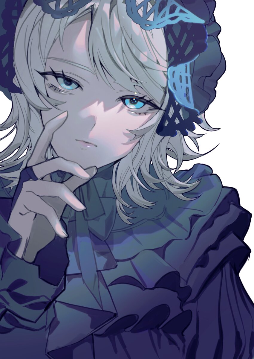 1girl, absurdres, black_bonnet, black_bow, black_bowtie, black_dress, black_hat, black_ribbon