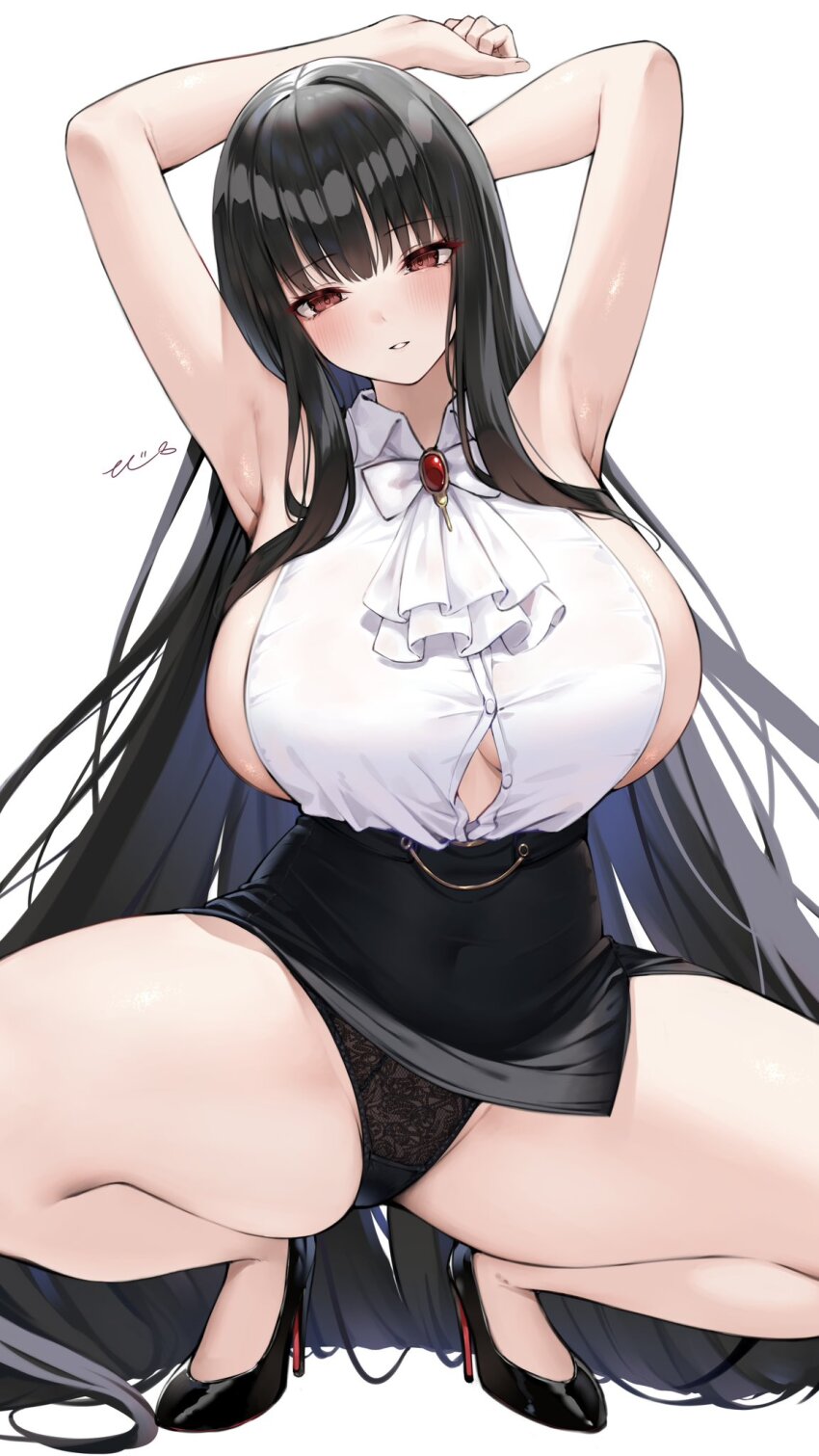 1girl, alvitr_(azur_lane), alvitr_(muspel's_torrid_secrets)_(azur_lane), armpits, arms_up, azur_lane, bare_shoulders, black_footwear