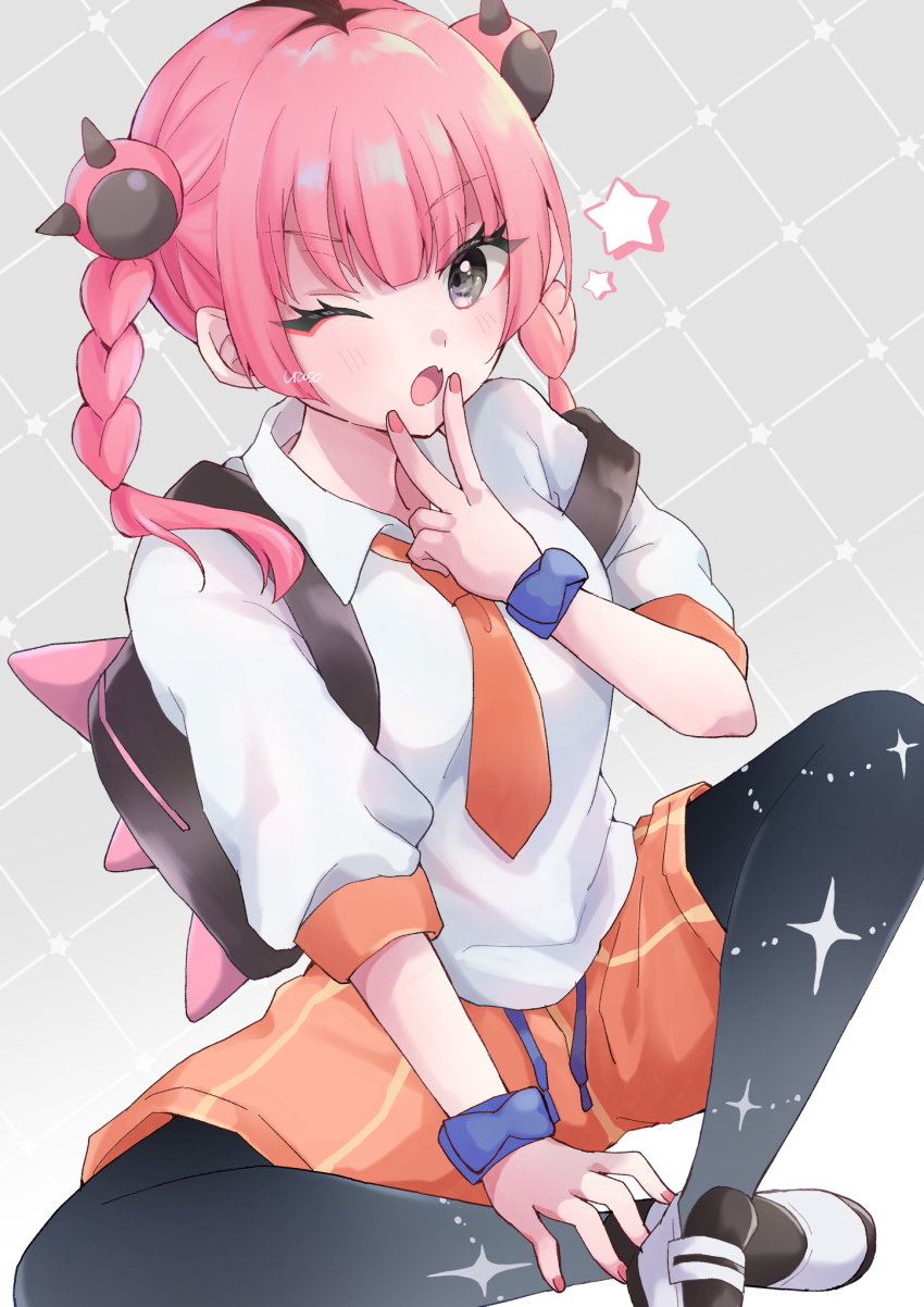 1girl, ;o, backpack, bag, blush, braid, commentary_request, coral_(pokemon)