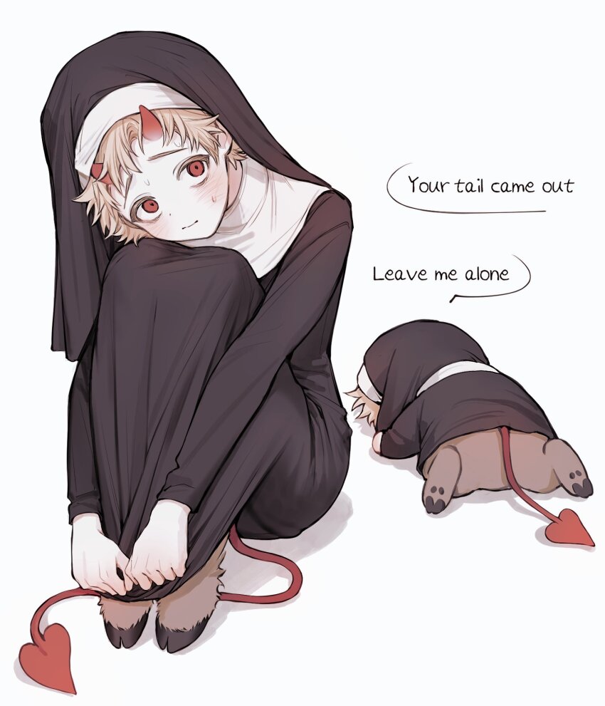 0o0_w_o0, 1boy, commentary_request, crossdressing, crossdressing_(mtf), demon_boy, demon_tail, english_text