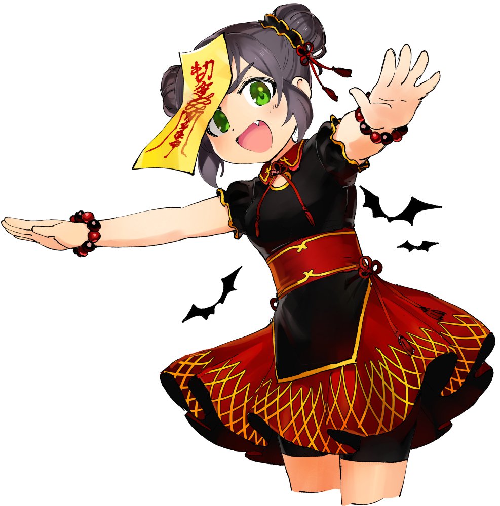 1girl, bat_(animal), bead_bracelet, beads, bike_shorts, bike_shorts_under_skirt, black_hair, blush