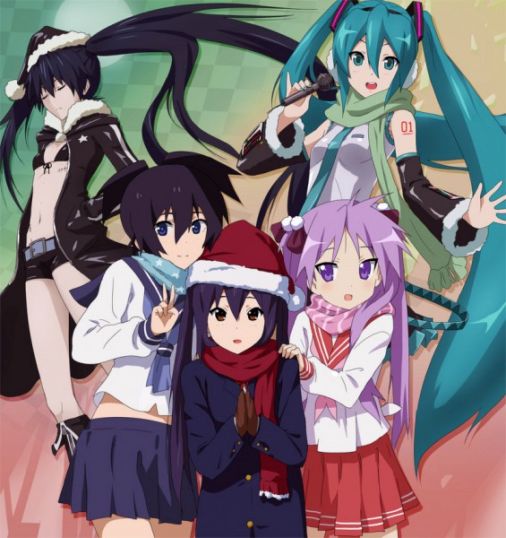 aqua_eyes, aqua_hair, belt, bikini, bikini_top_only, black_coat, black_hair, black_rock_shooter