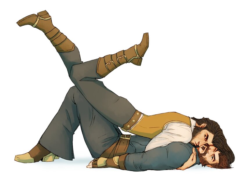 2boys, analligator, bara, beard, black_hair, cheek-to-cheek, couple, draw_your_fav_ship_like_this_(meme)