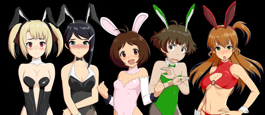 00s, 1boy, 4girls, akizuki_ryo, animal_costume, animal_ears, antenna_hair, artist_collaboration