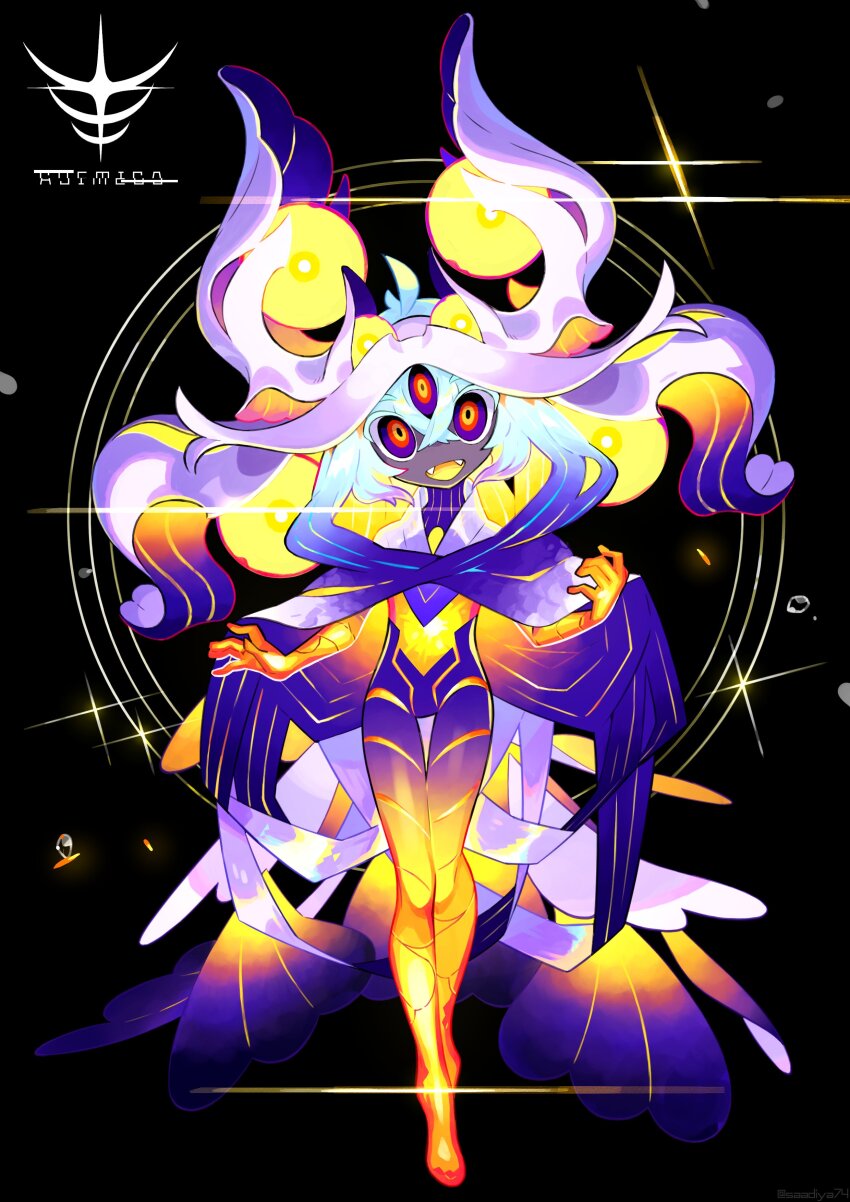 1boy, absurdres, black_background, blue_hair, cloak, colored_skin, colored_tongue, commentary_request