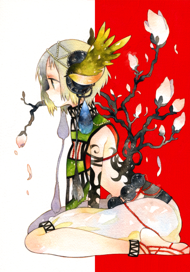 1girl, bad_id, bad_pixiv_id, female_focus, flower, harikamo, original, seiza