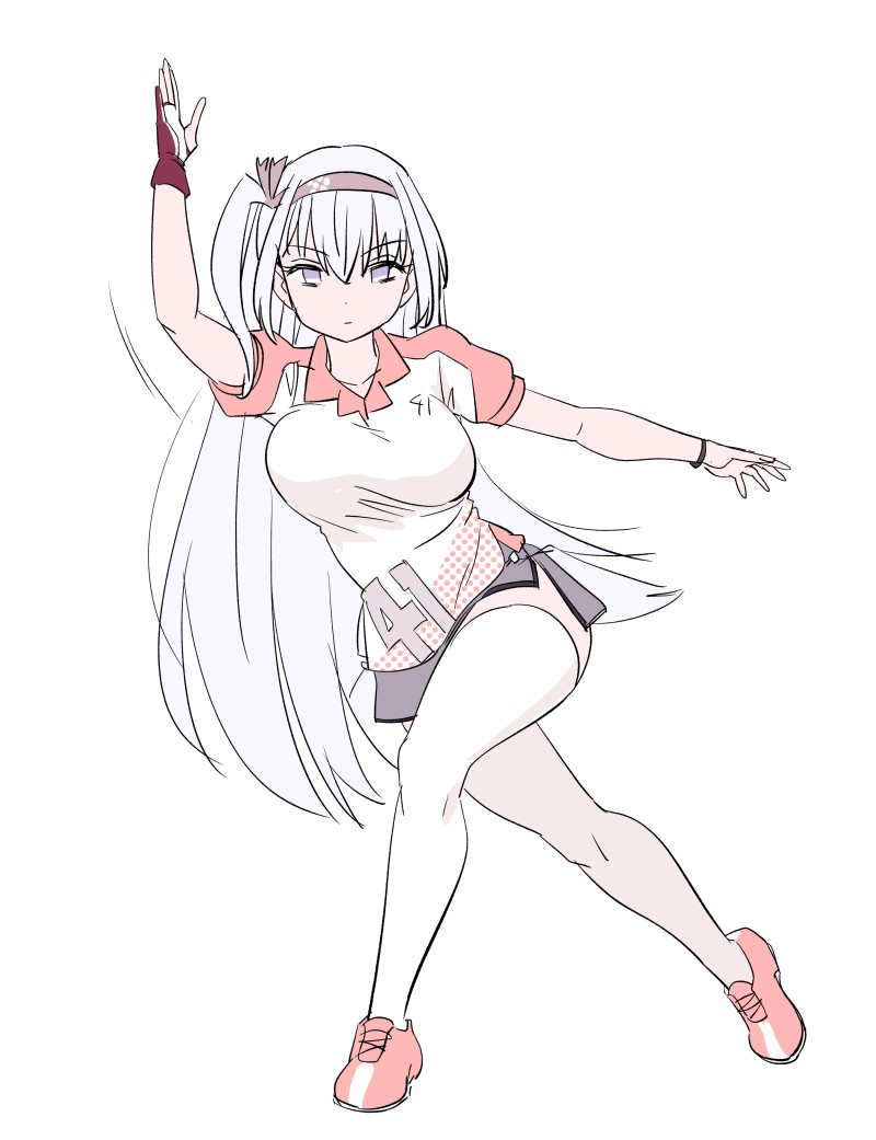 bowling_glove, dynamic_pose, full_body, fuyutsuki_(kancolle), fuyutsuki_(round1)_(kancolle), gloves, grey_eyes, grey_hairband