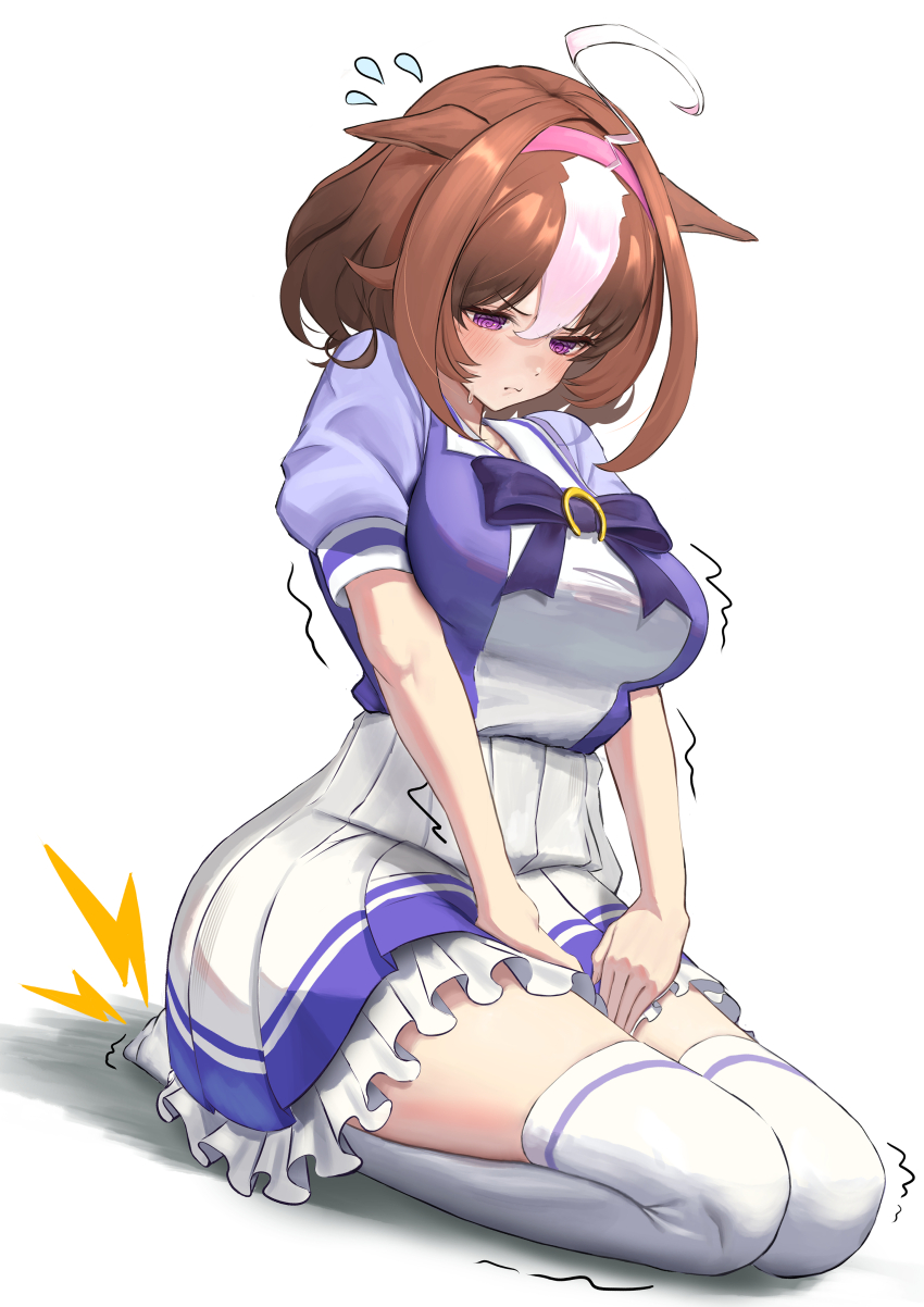 1girl, @_@, absurdres, ahoge, animal_ears, blush, bow, breasts