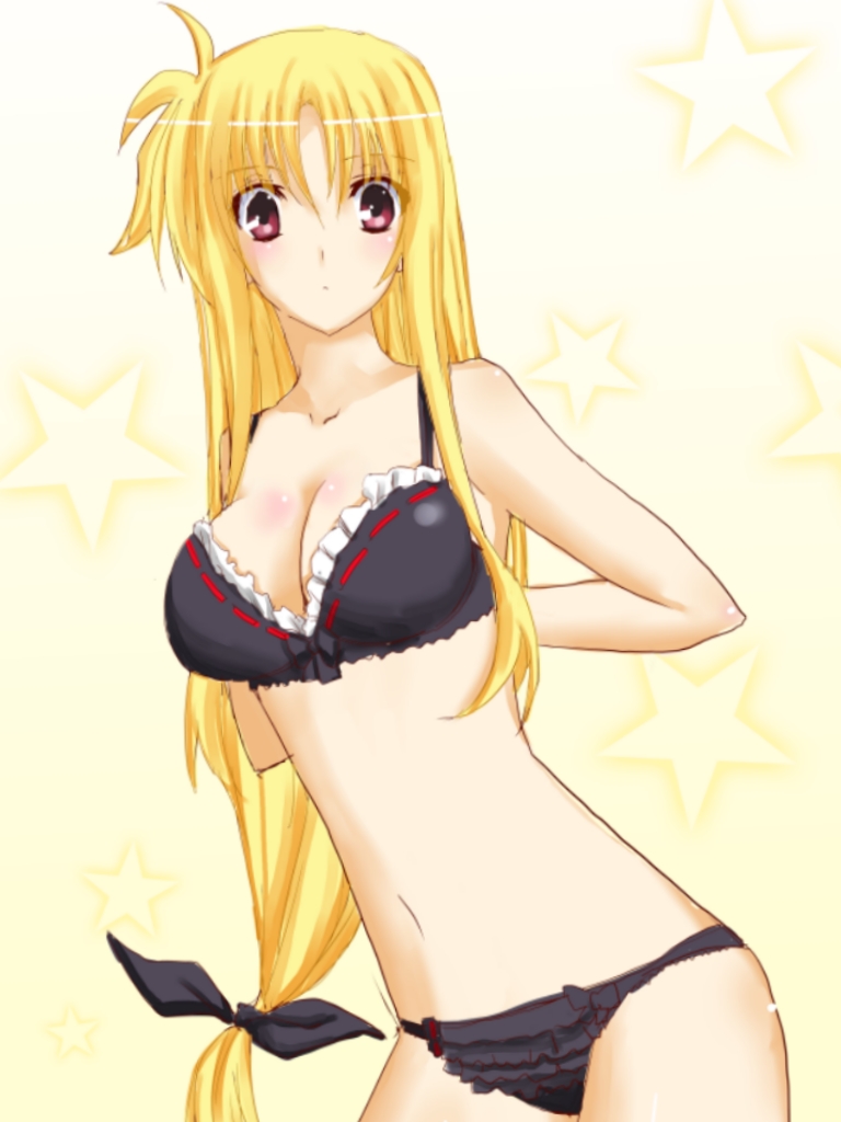 00s, 1girl, bad_id, bad_pixiv_id, black_bra, black_panties, blonde_hair, blush