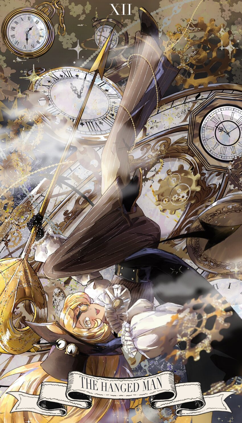 1girl, blonde_hair, blush, brown_hair, clock_hands, cookie_run, cookie_run:_ovenbreak, eyepatch