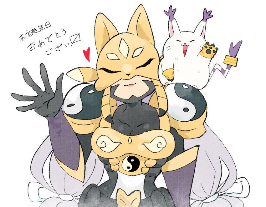 armor, digimon, digimon_(creature), fox_mask, fusion, gen_1_pokemon, holy_ring, long_hair