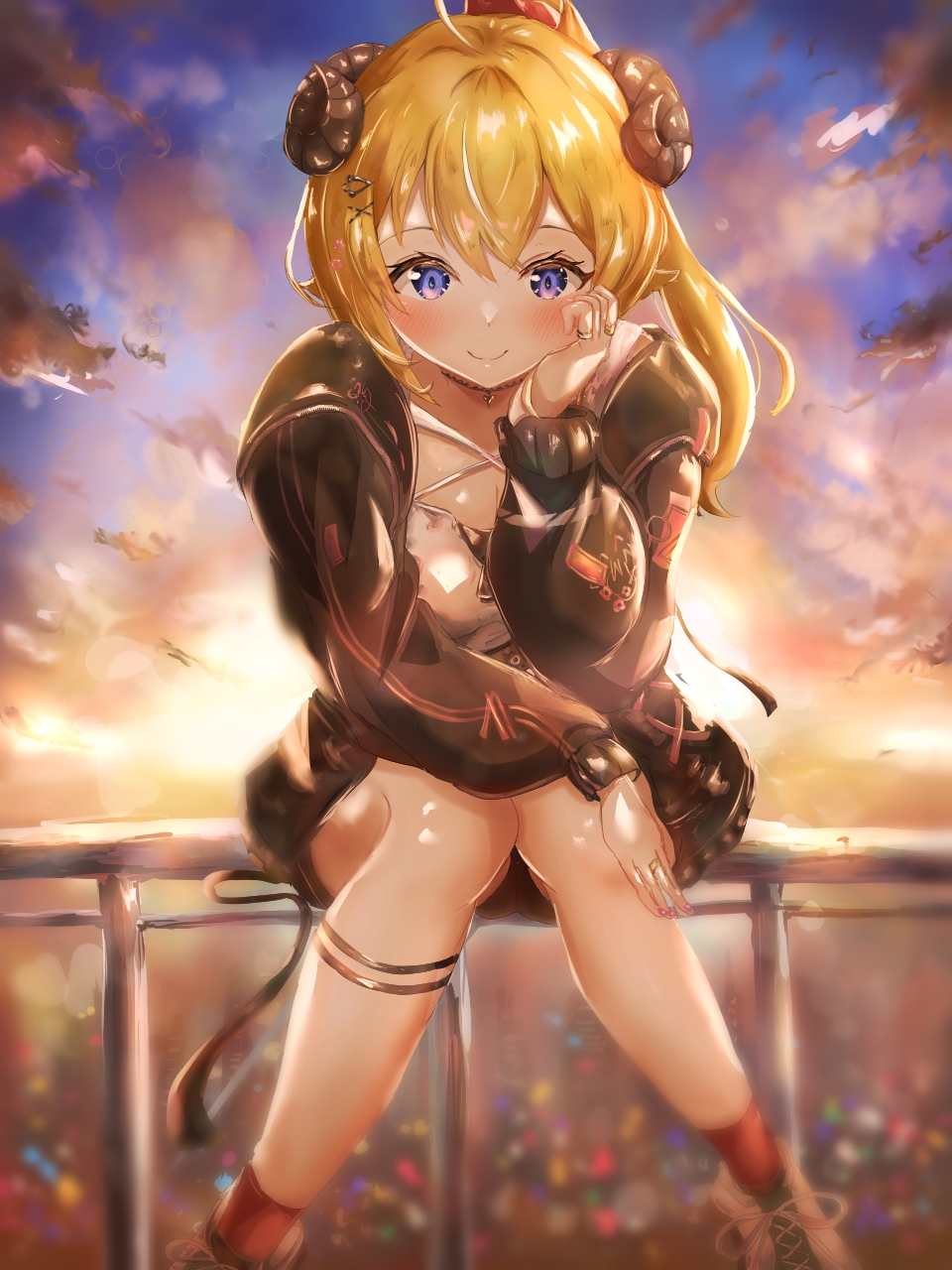 1girl, ahoge, animal_ears, black_jacket, black_shoes, blonde_hair, blush, breasts