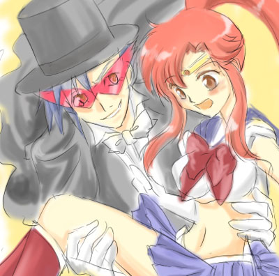 bishoujo_senshi_sailor_moon, chiba_mamoru, cosplay, crossover, hat, kamina_(ttgl), kamina_shades, lowres