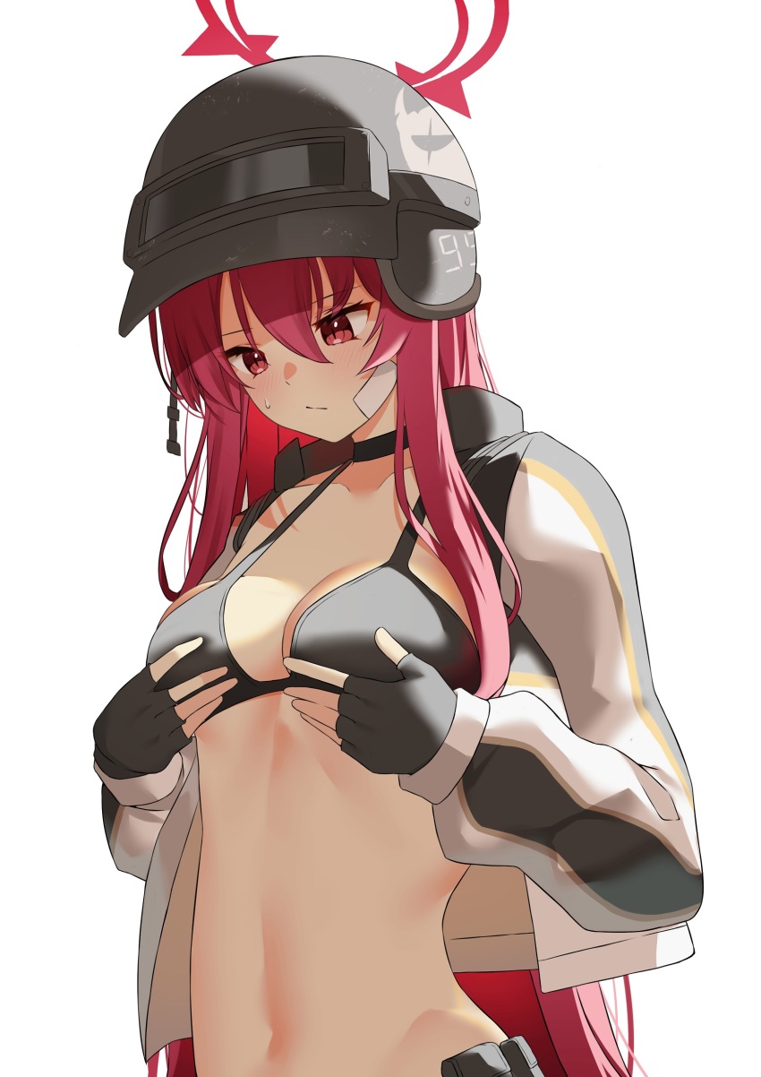 1girl, absurdres, bikini, black_bikini, black_gloves, blue_archive, blush, breasts