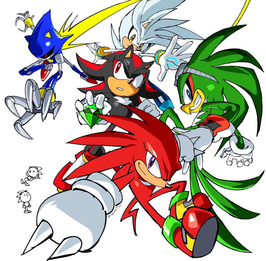 5boys, absurdres, animal_ears, animal_nose, beak, bird, black_fur, black_sclera