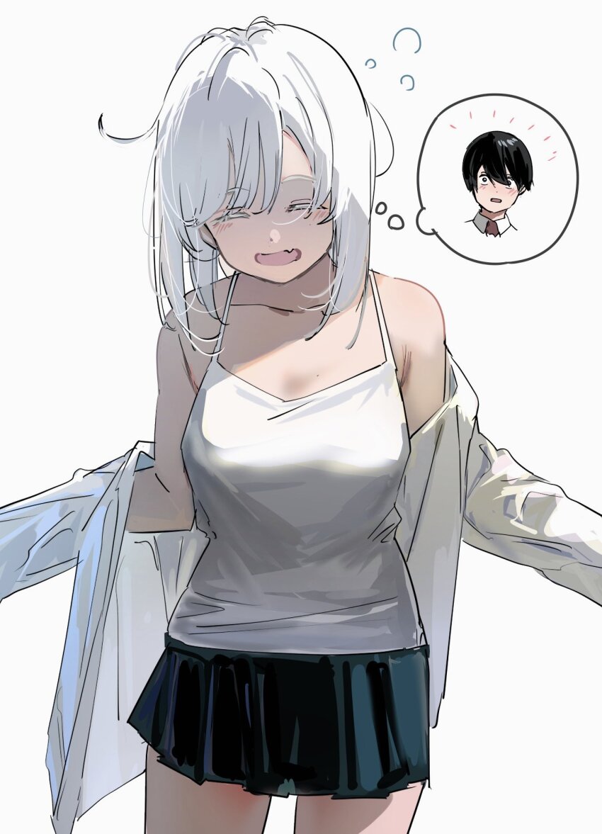 1girl, 303_goushitsu_no_kamisama, bare_shoulders, black_skirt, blush, camisole, closed_eyes, collarbone