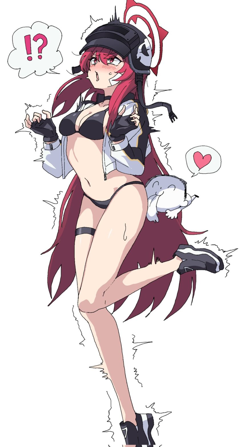 !?, 1boy, 1girl, ^_^, altyn_helmet, bikini, black_bikini, black_choker