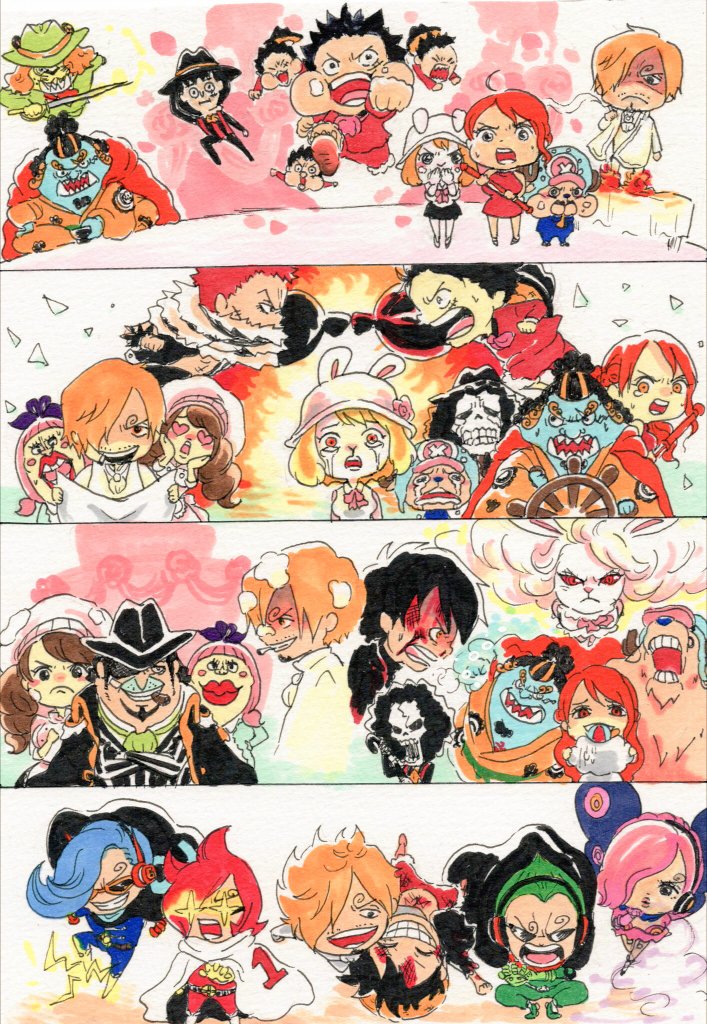 5girls, 6+boys, afro, animal_ears, ascot, black_hair, blood, blood_on_face