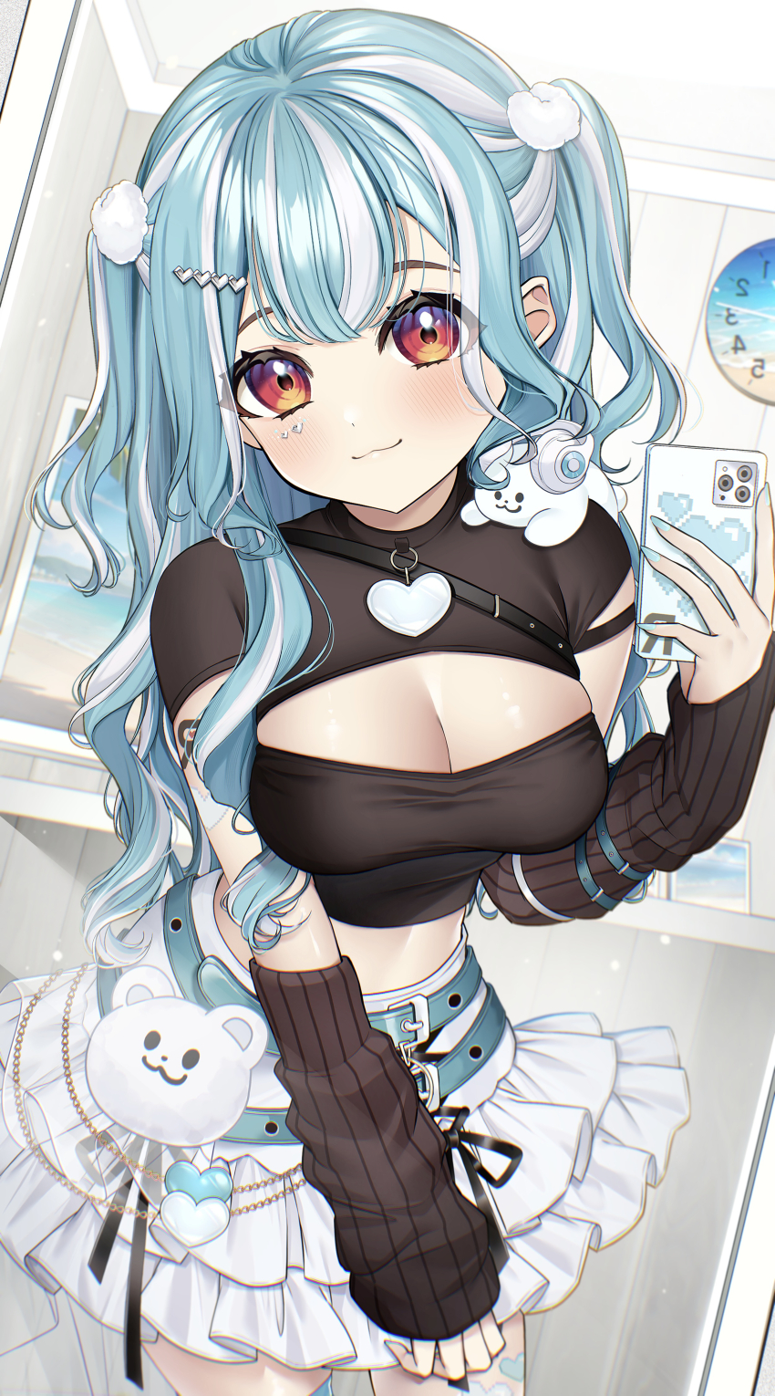 1girl, absurdres, animal, animal_on_shoulder, arm_warmers, belt, black_arm_warmers, black_shirt