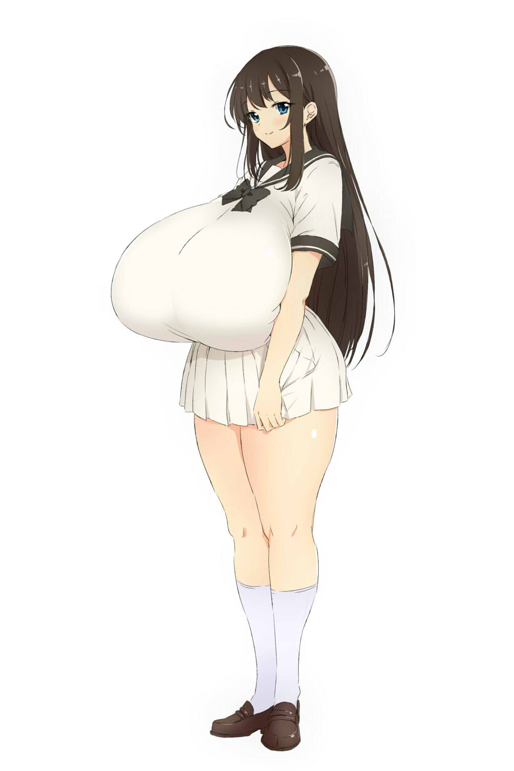 1girl, blue_eyes, breasts, full_body, gigantic_breasts, highres, long_hair, nehani_(tworship)