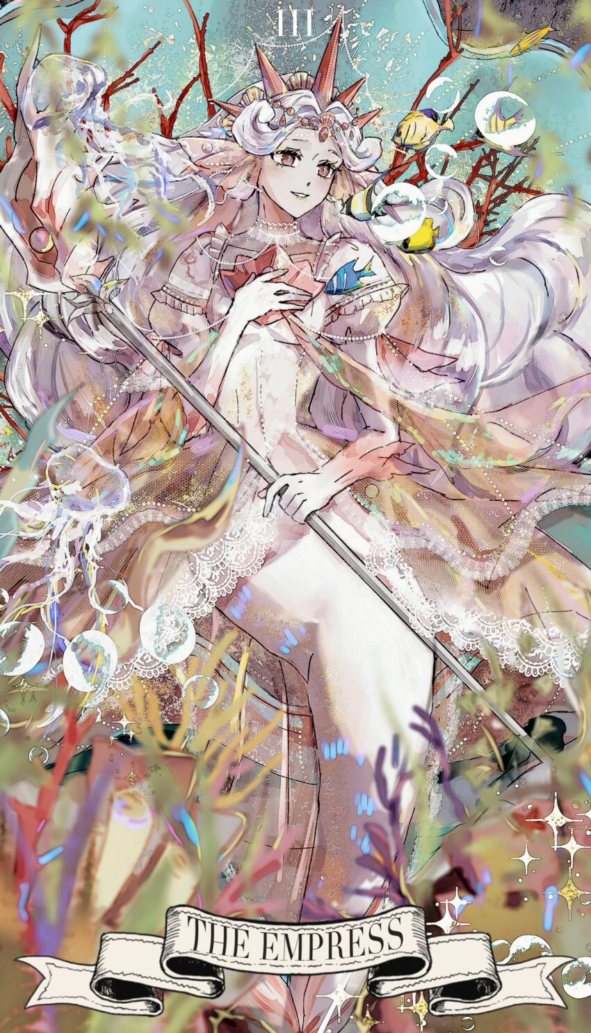 1girl, black_pearl_cookie, bubble, colored_skin, cookie_run, cookie_run:_kingdom, crown, curly_hair