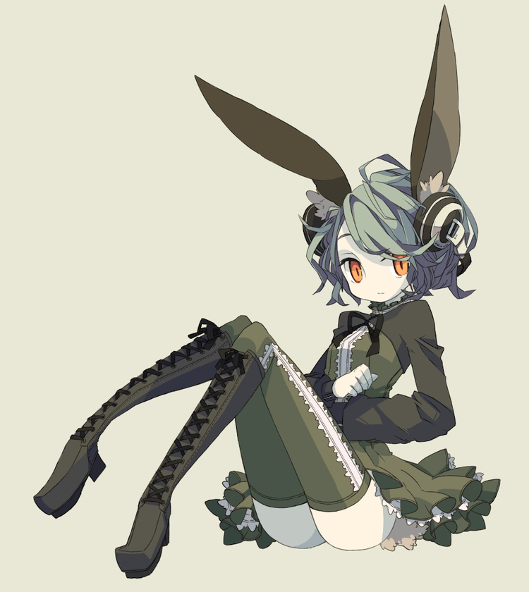1girl, animal_ears, bad_id, bad_pixiv_id, boots, female_focus, headphones, knee_boots
