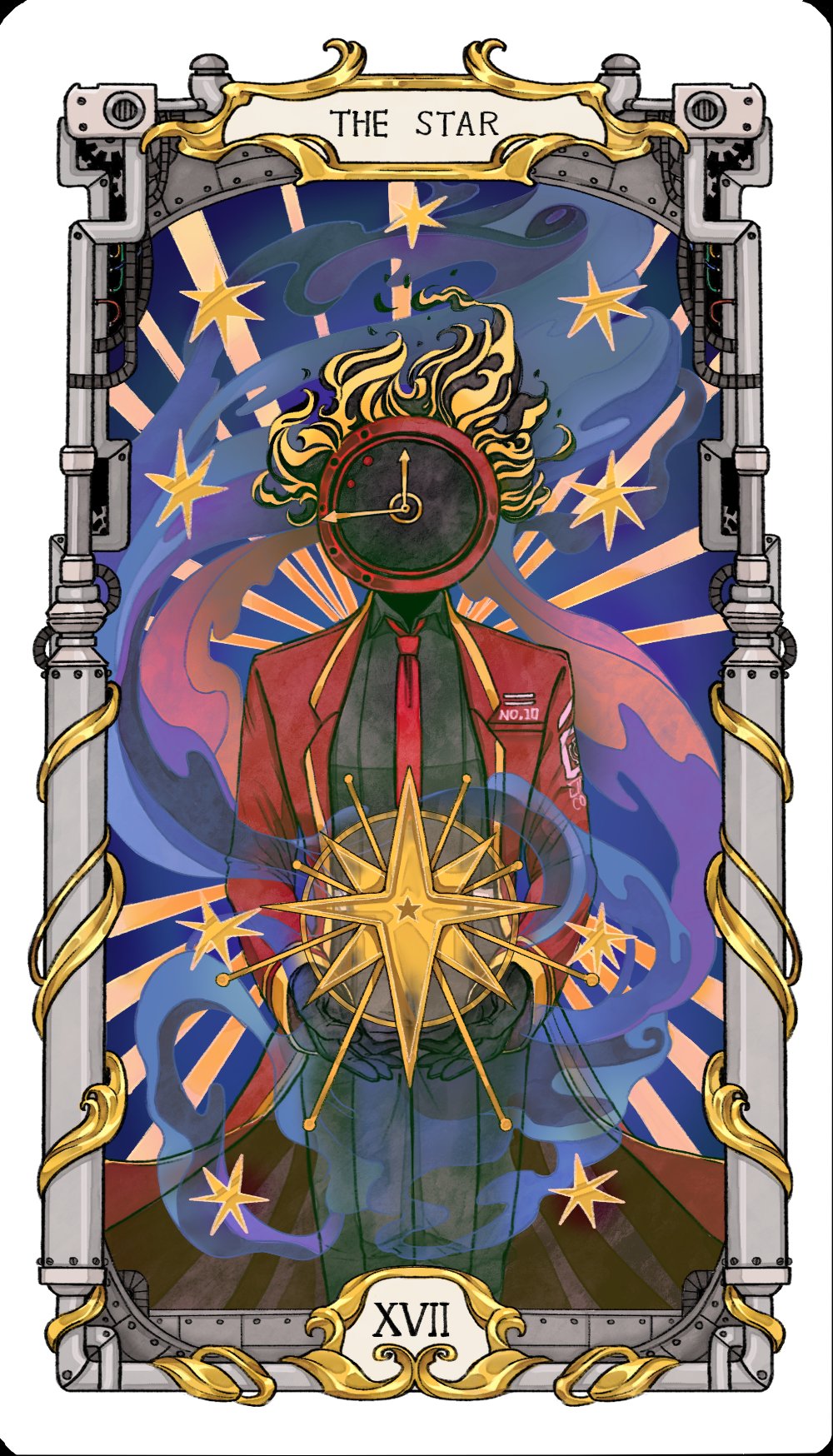 1other, black_gloves, black_pants, black_shirt, card_(medium), chyapssal, clock, coat