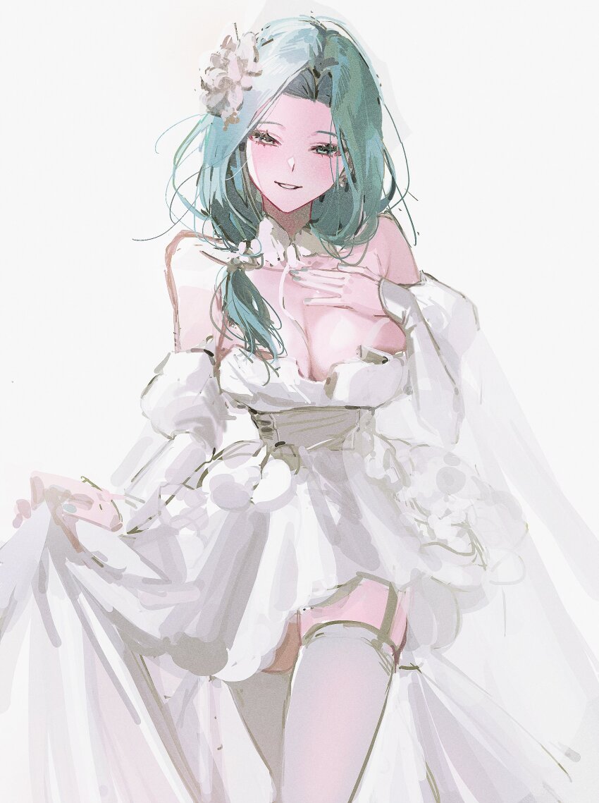 1girl, absurdres, alternate_costume, aqua_eyes, aqua_hair, aqua_nails, breasts, bridal_veil
