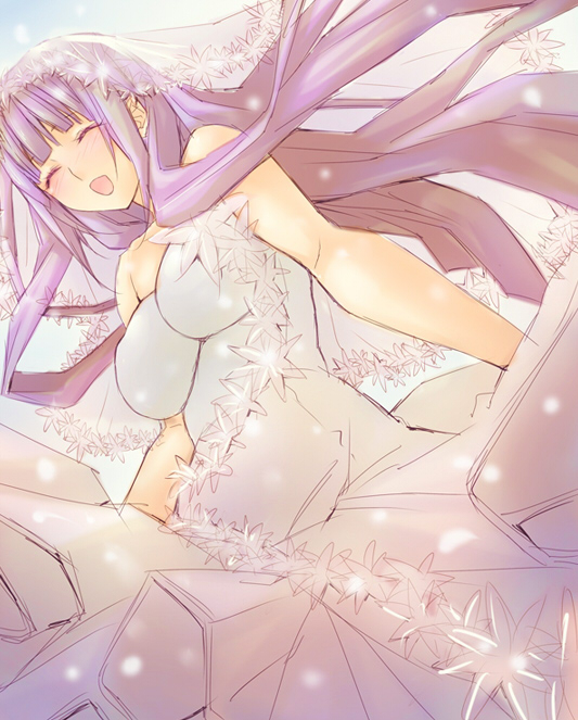 1girl, blush, breasts, bridal_veil, closed_eyes, dress, female_focus, gradient_background