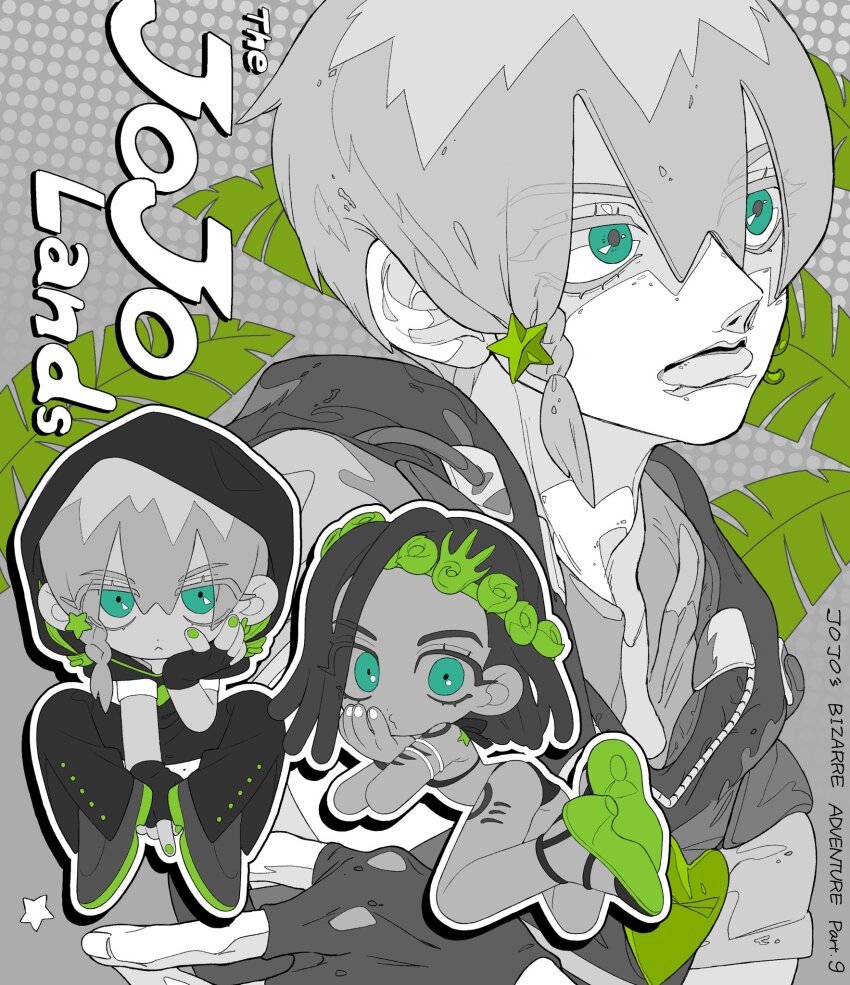 2boys, bra, braid, c73an, closed_mouth, copyright_name, dragona_joestar, eyelashes