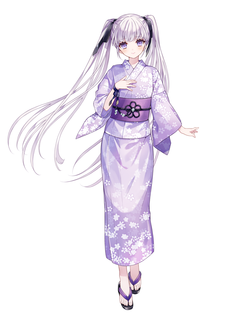 1girl, black_ribbon, blush, dairoku_ryouhei, floral_print, full_body, hair_ribbon, hand_up