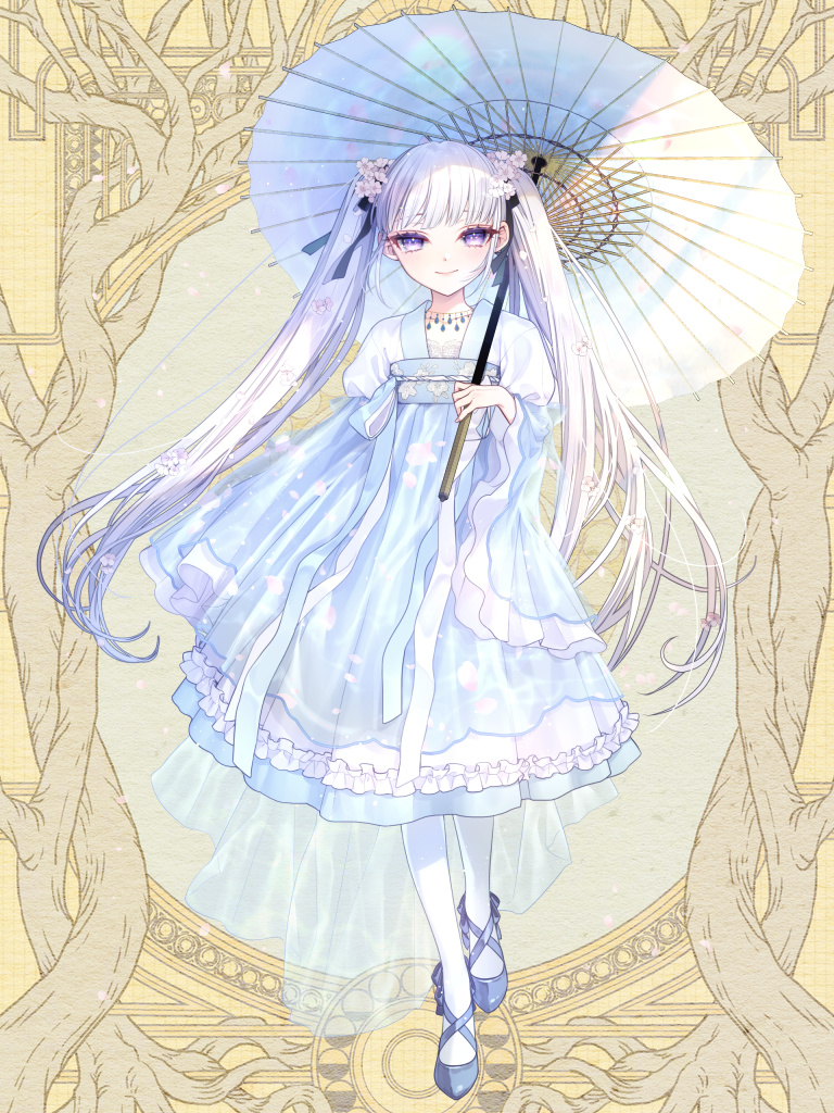 1girl, dairoku_ryouhei, dress, flower, full_body, hair_flower, hair_ornament, hair_ribbon