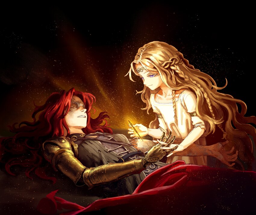 1boy, 1girl, absurdres, androgynous, blonde_hair, braid, brother_and_sister, brown_dress