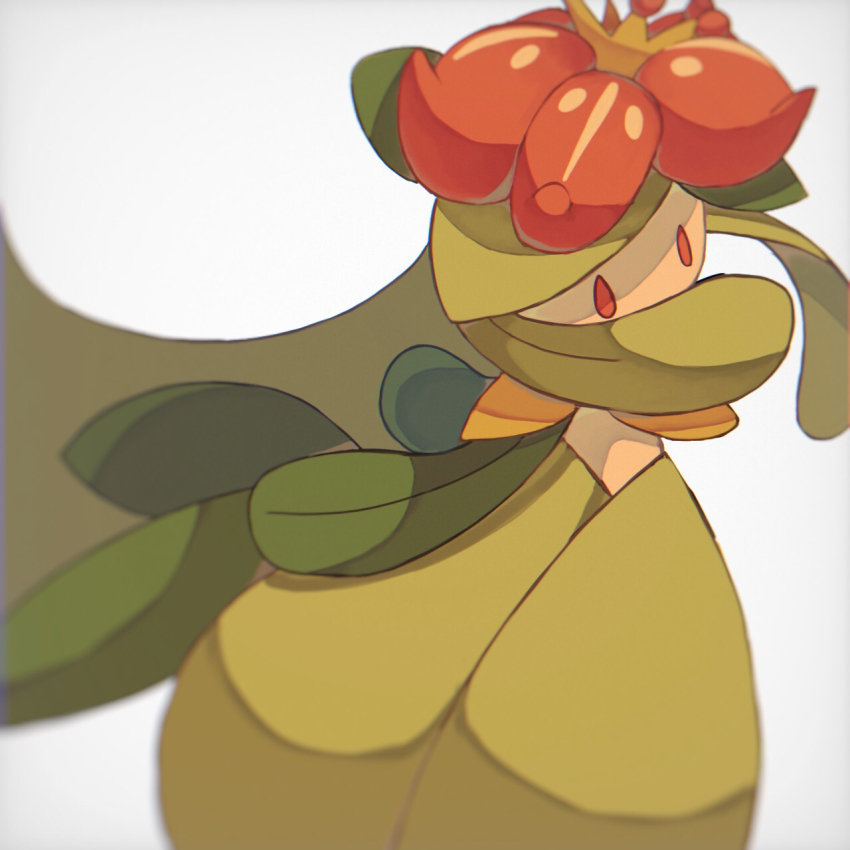 1girl, blank_eyes, blurry, colored_skin, crown, depth_of_field, female_focus, flower