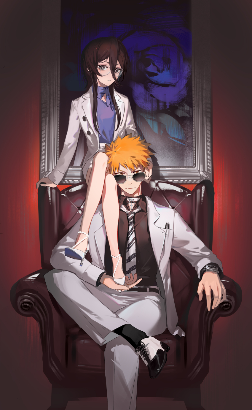 1boy, 1girl, absurdres, acr_(dash), alternate_hair_length, alternate_hairstyle, belt, black_belt