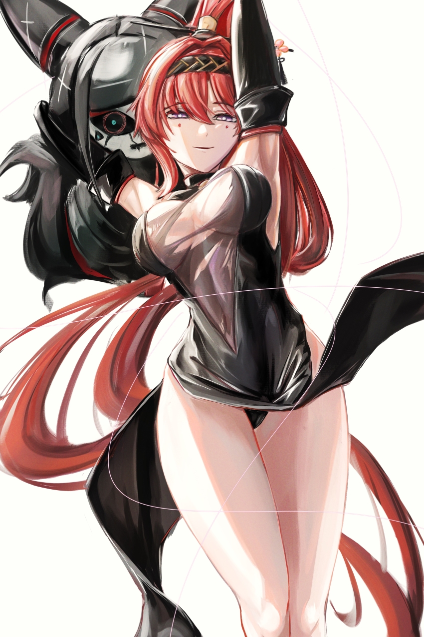 1girl, 1other, absurdly_long_hair, absurdres, armpits, arms_up, bare_legs, black_bodysuit