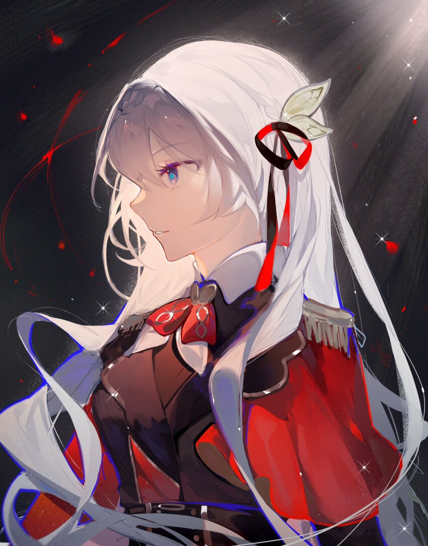 1girl, braid, breasts, capelet, collared_shirt, epaulettes, firefly_(honkai:_star_rail), firefly_(vision)_(honkai:_star_rail)