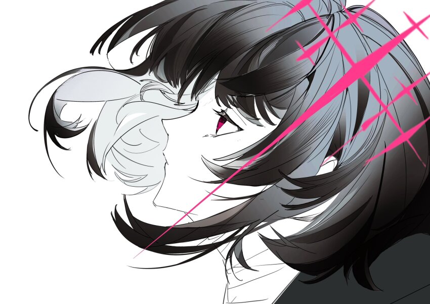 1girl, bandaged_neck, bandages, black_hair, blue_archive, from_side, halo, highres