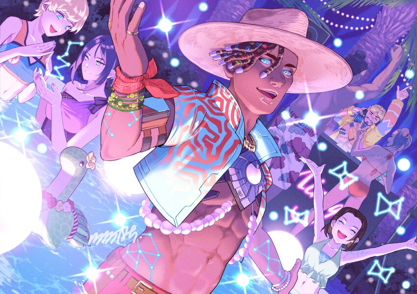 abs, absurdres, animification, apex_legends, bandana, belt, bikini, black_hair