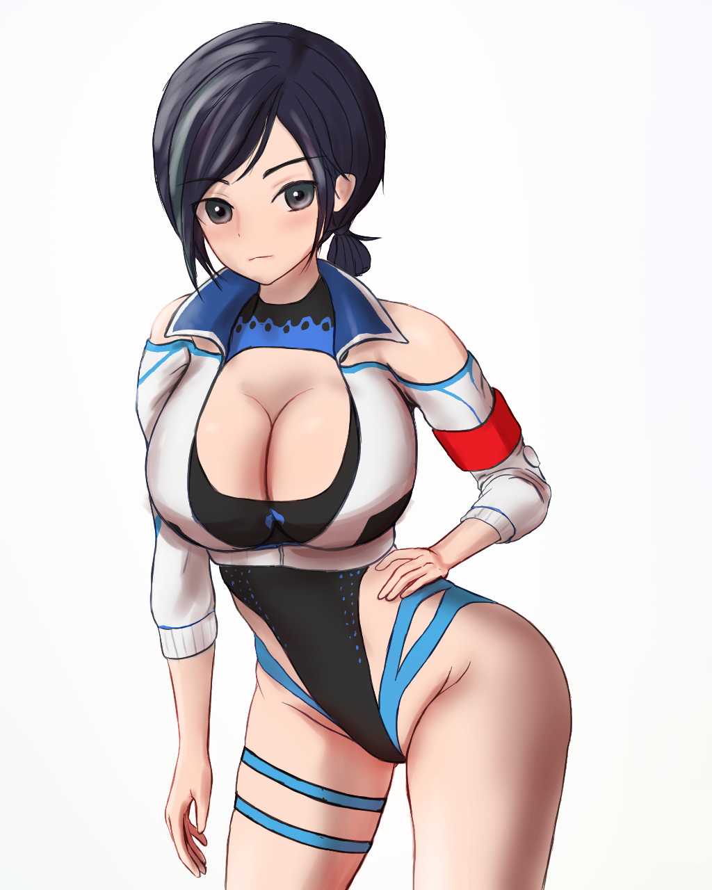 armband, cleavage_cutout, clothing_cutout, competition_swimsuit, cowboy_shot, cropped_jacket, dead_or_alive, dead_or_alive_xtreme