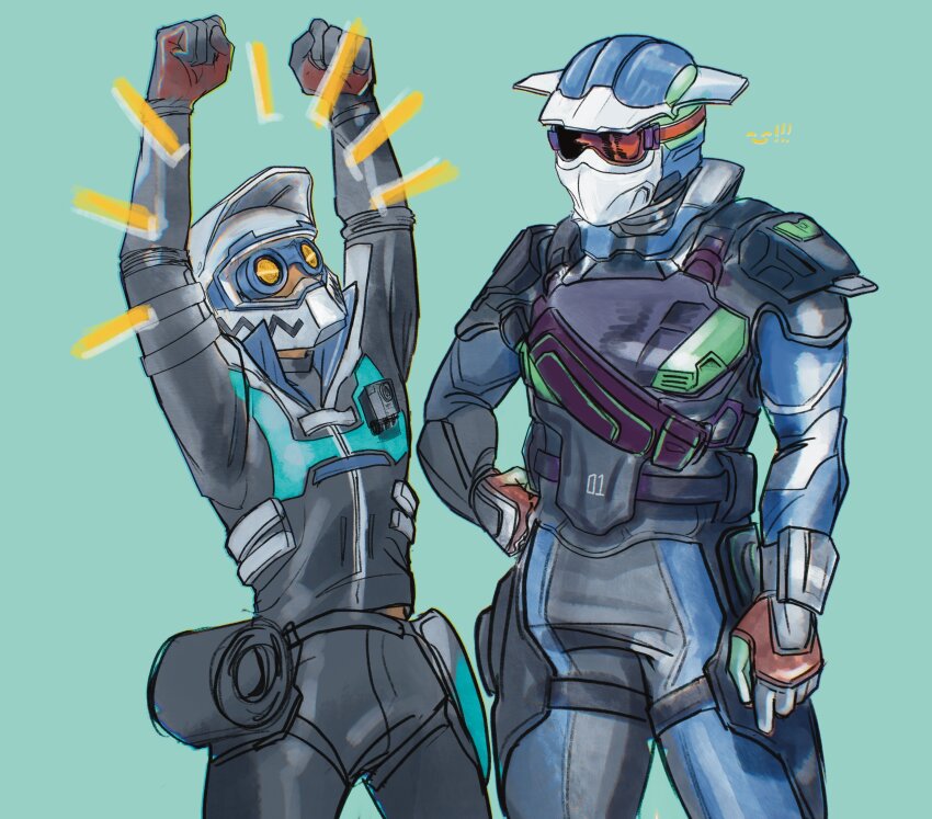 !, !!, 1boy, 1other, ^_^, absurdres, ambiguous_gender, apex_legends