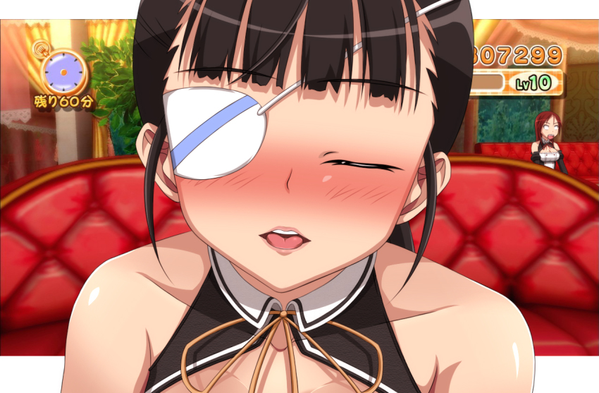 2girls, black_hair, blush, cosplay, dream_c_club, dream_c_club_(series), eyepatch, closed_eyes