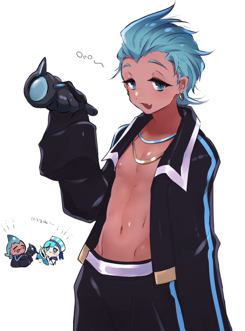 2boys, aqua_eyes, aqua_hair, black_jacket, black_pants, blue_eyes, blue_hat, blue_jacket