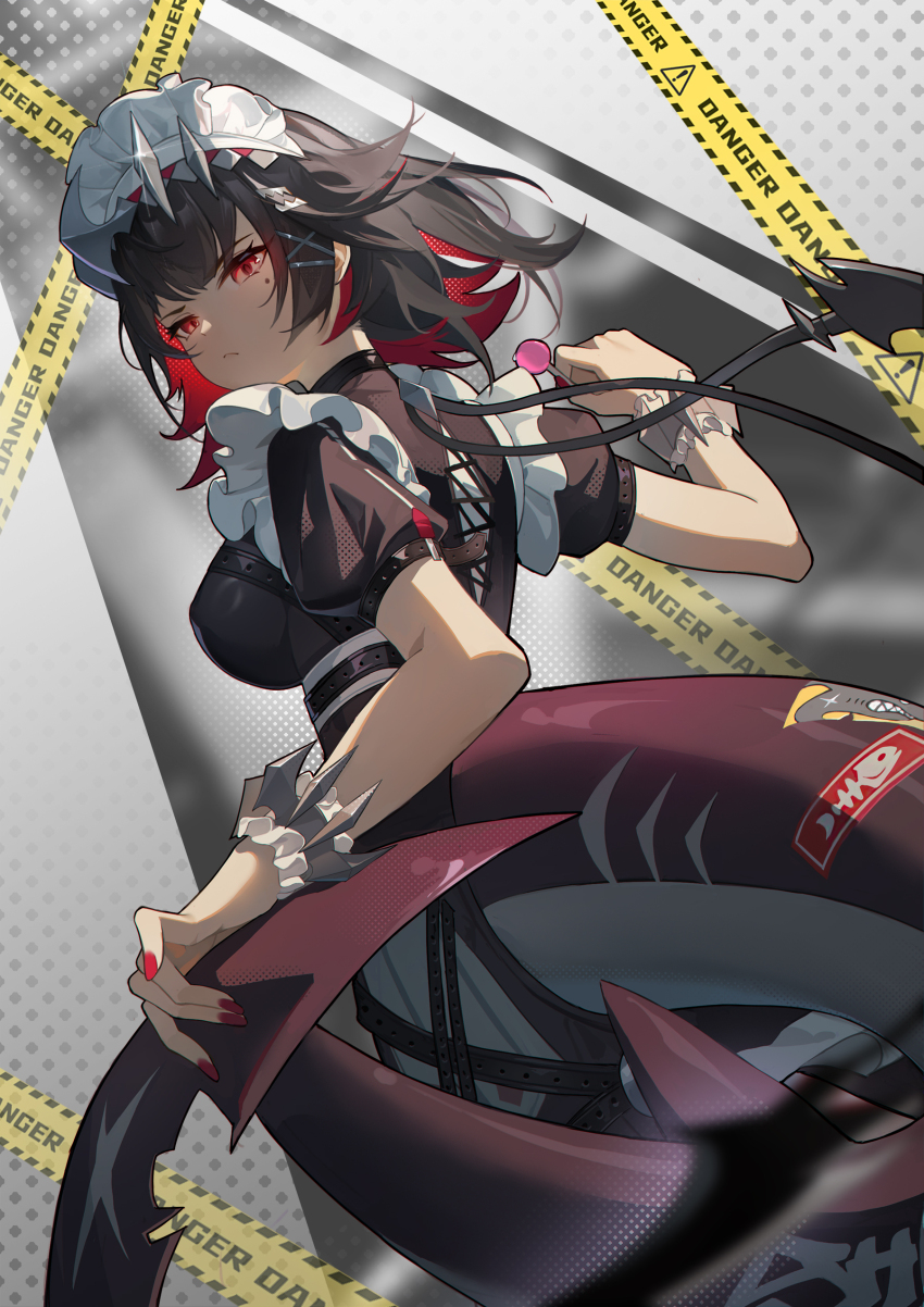 1girl, absurdres, black_dress, black_hair, breasts, colored_inner_hair, dress, ellen_joe