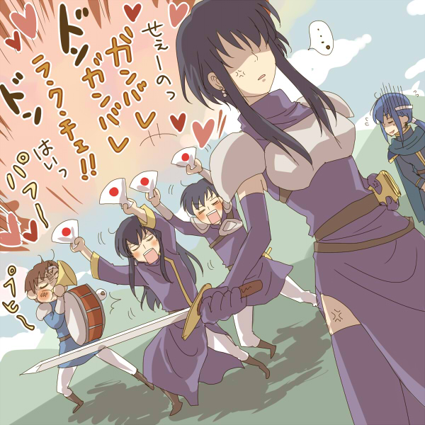 ..., 1girl, anger_vein, armor, black_hair, blue_hair, blush, boots